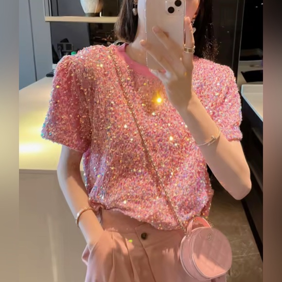 Sequin Embellished Velvet Silver/Gray short sleeve Boxy Gray Top size Medium - Picture 5 of 5